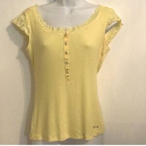 bebe Yellow Lace Accent Blouse